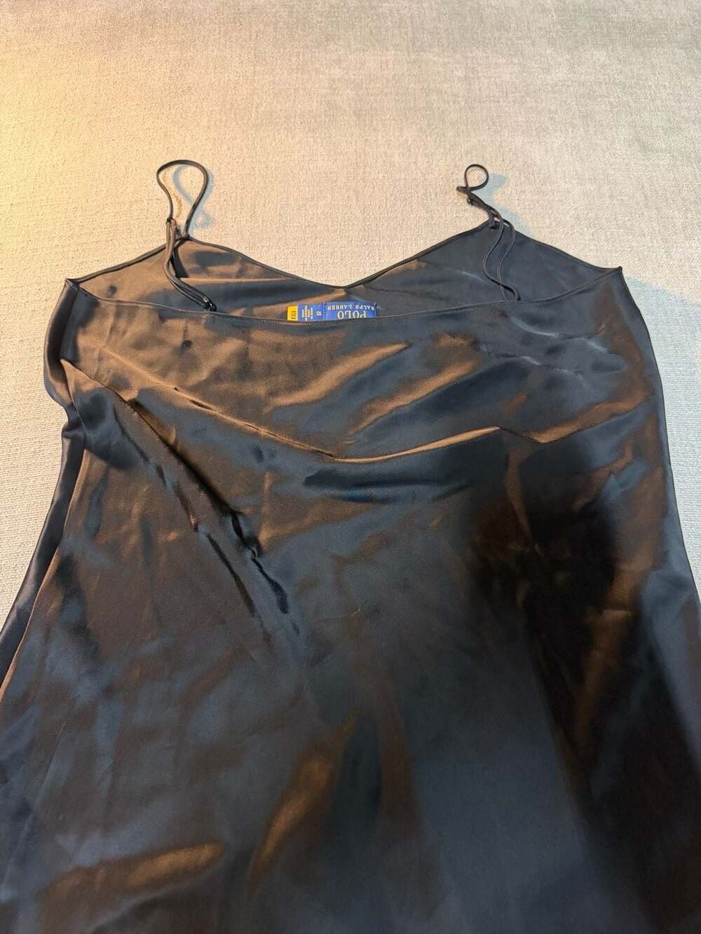 Polo Ralph Lauren Women's Black Satin Midi Slip Dress Size 10 - Picture 4 of 5